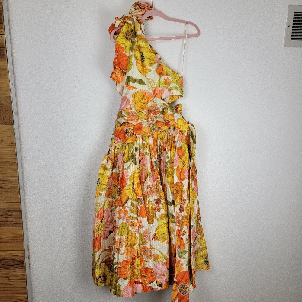 NWT Alemais Silas One Shoulder Floral Gown Orange 6 - Picture 9 of 17